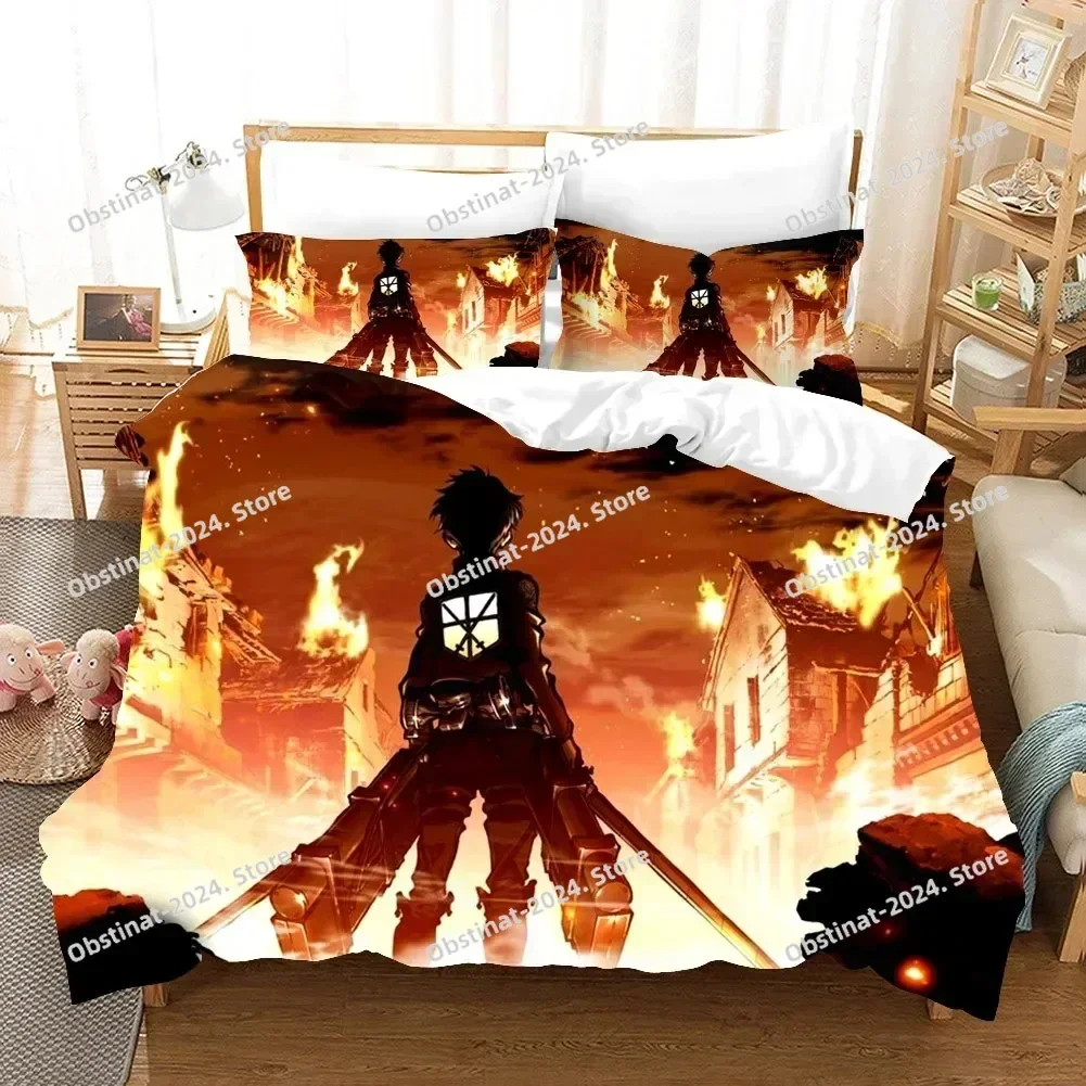New Printed Attack On Titan AOT Bedding Set Print Bed Set With Pillowcase Duvet Cover Soft Single Double Queen Super King Size