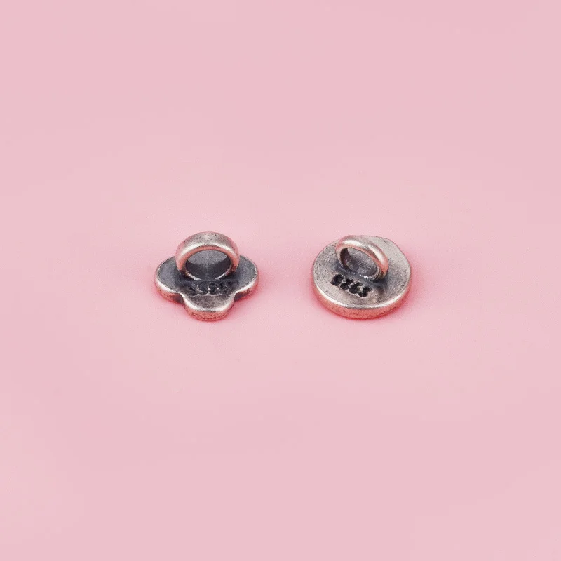 زر نهاية صغير عتيق من الفضة الإسترليني S925، مشبك دائري من الدانتيل بأربع أوراق "Fu" حبل مضفر ذاتي الصنع #5