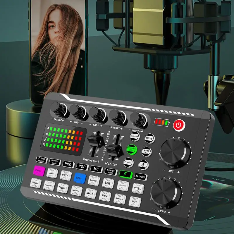 Kit Placa De Som Para Live Streaming Placa Mixer Som Profissional Versão Inglesa Live Streaming DJ Mixer Áudio Kit de microfone para streaming com mixer de áudio Conjunto de microfone para podcast, transmissão ao vivo