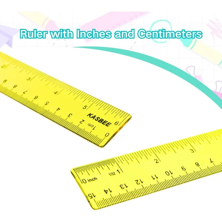 مساطر 6 بوصة مساطر ملونة شفافة سنتيمتر وبوصة مسطرة بلاستيكية للمدرسة والمكتب المنزلي حزمة من 7 قطع