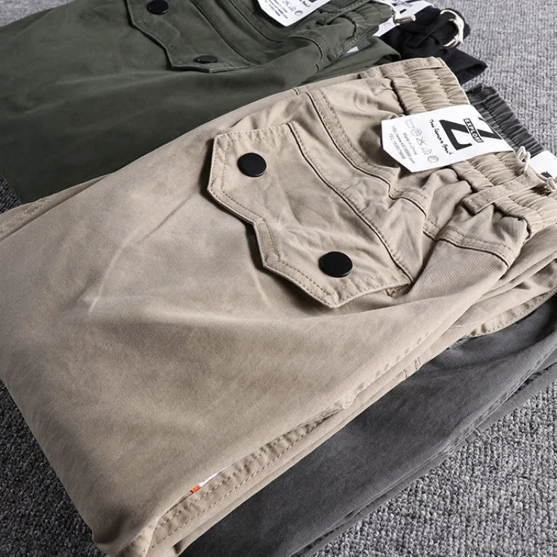 

Men's Pure Cotton Work Pants Loose Fit Outdoor Multi-ket Hiking Trousers Casual Elastic Summer Long Trousers