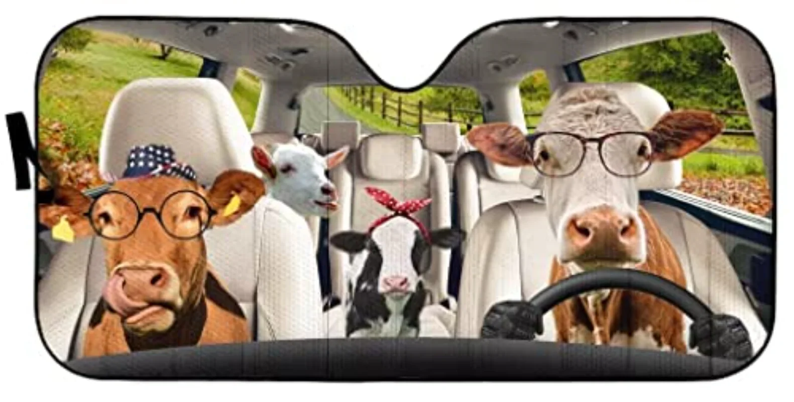 Funny Cows Driver Front Windshield Shade, Cute Animal Window Sun Shades, Farm Sheep Auto Sunshade for Car Truck, Blocks UV Rays,