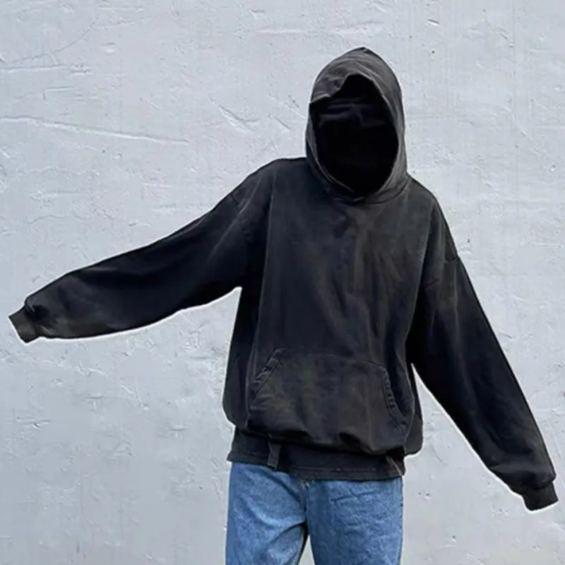 

Oversize Heavyweight Cotton Kanye Hoodie Vintage Blank Black Worn Out Hooded Pullover Men Women Streetwear Loose Sweatshirt Tops