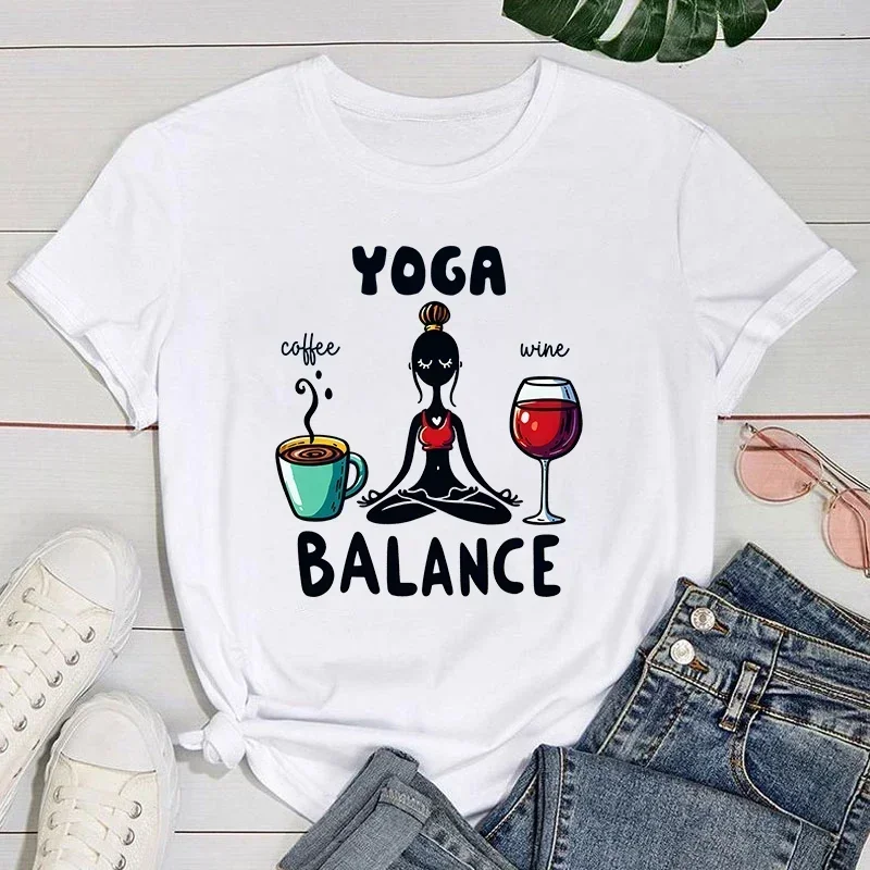 Yogo T Shirt New Yoga Balance Print Short Sleeves Round Neck Woman T-Shirt Summer Casual Tees