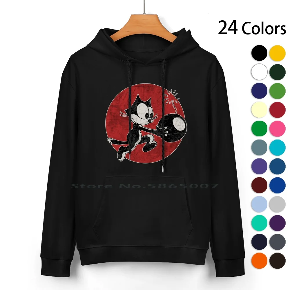 

With Bomb Pure Cotton Hoodie Sweater 24 Colors With Bomb Navy Animation Lucky Cat Skitty Felix 1920s Old Comic Vintage Comic