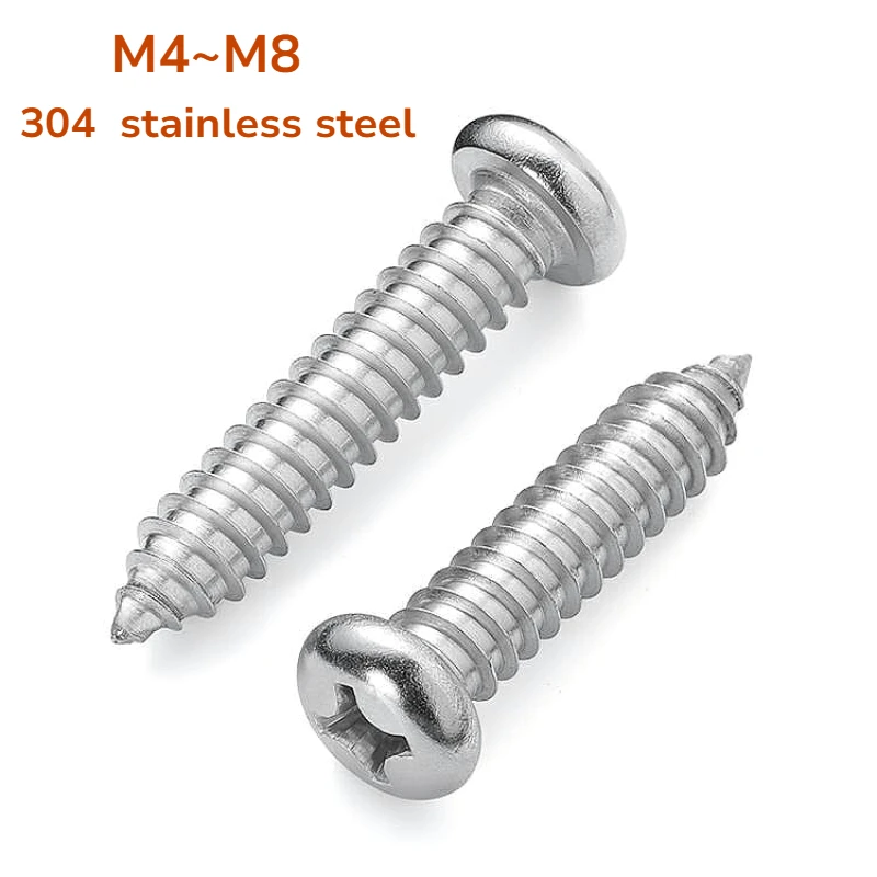 M4~M8 304 stainless steel Cross Phillips Pan Round Head Self tapping Screw length=6~90mm