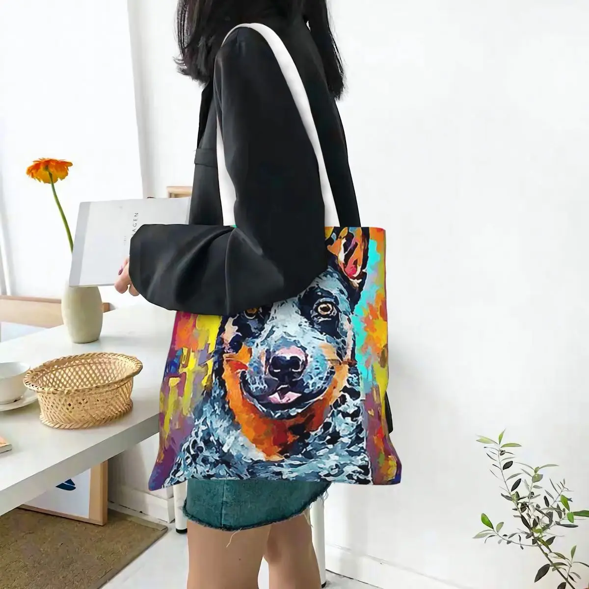 Australian Cattle Dog  Shopping Bags Canvas The Tote Bag Folding for Girls Shoulder Tote Travel Handbag
