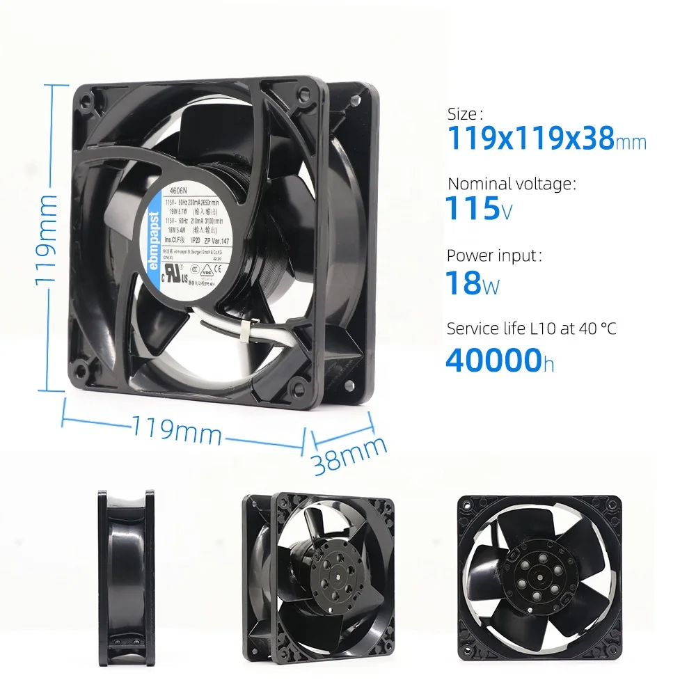 

4606N 12038 180m3/h 115V AC 18W 120x120x38mm 12cm All Metal UPS Power Supply Network Cabinet Axial Cooling Fan