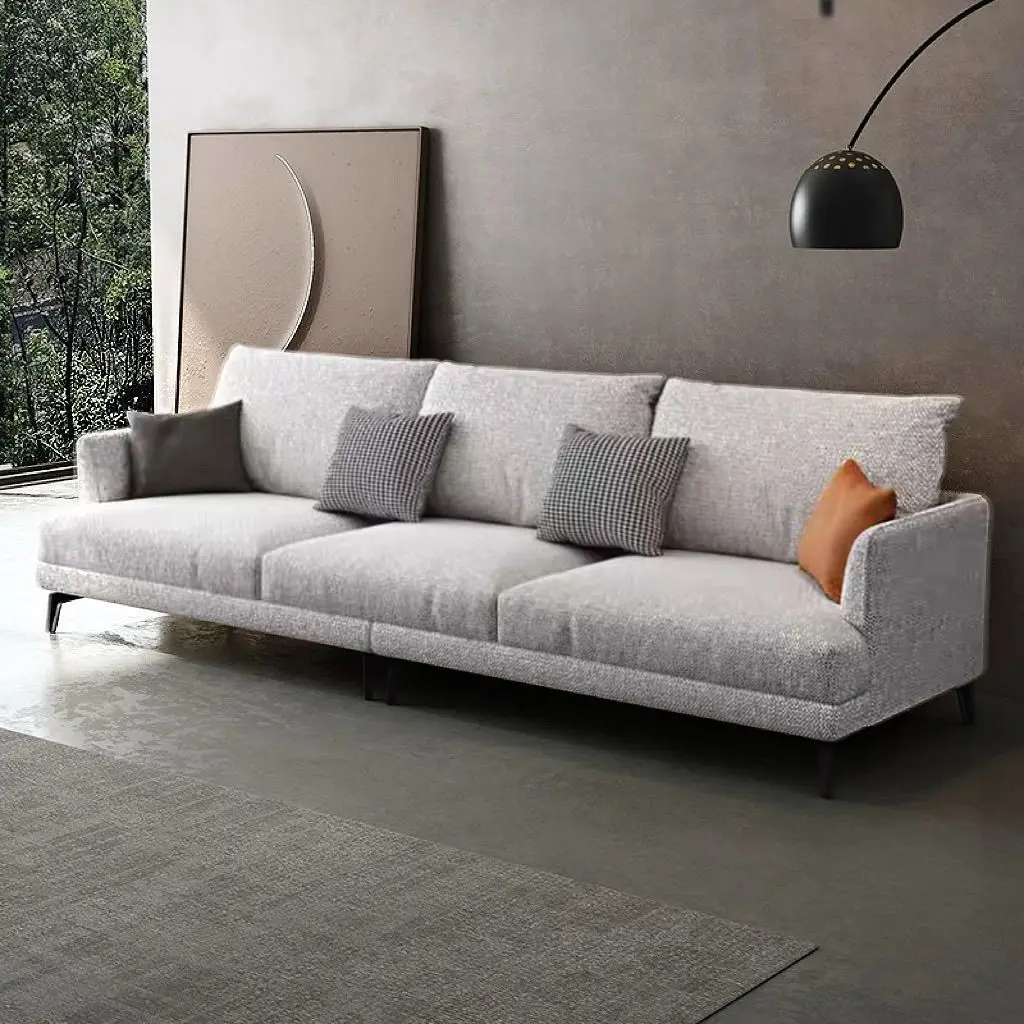 Cotton and linen fabric small apartment living room three-person straight row anti-cat scratch removable and washable sofa