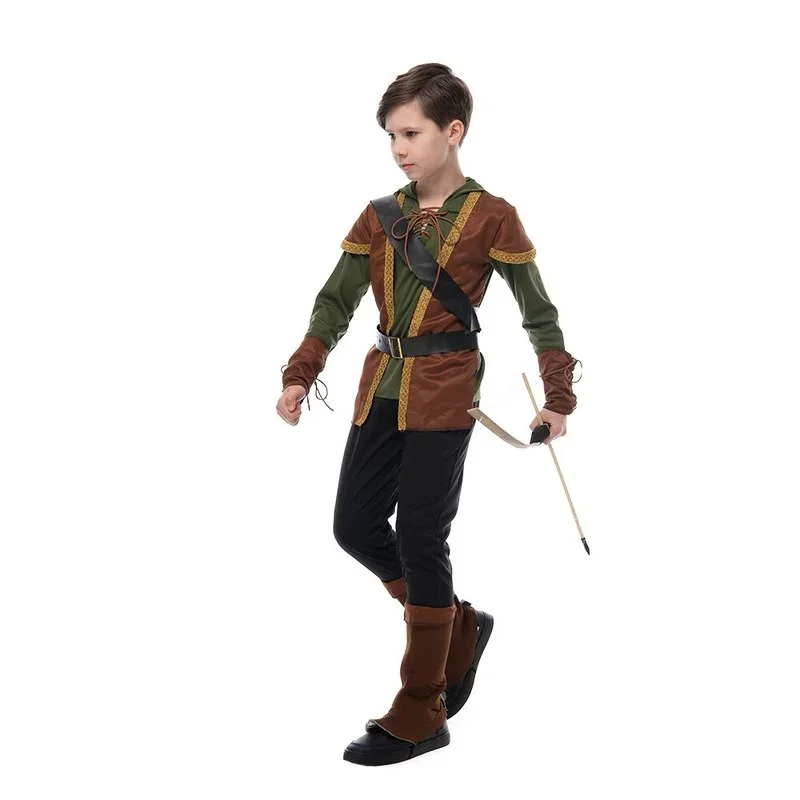 Family Vintage Green Archer Costume Halloween Forest Hunter Hoodie Suit Hoilday Party Cosplay Carnival Easter Purim Fancy Dress