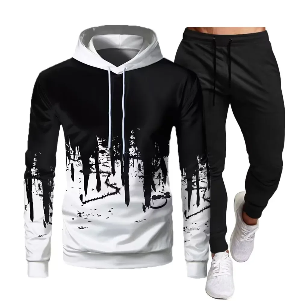 2024 Sportiva Set da uomo Pullover con cappuccio + Pantaloni della tuta 2024 Nuovo autunno Pesca Sport Casual Jogging Abbigliamento sportivo Set da 2 pezzi per uomo