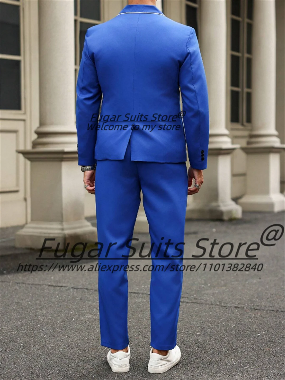 British Style Blue Fashion Casual Men Suits Slim Fit Notched Lapel Groom Tuxedos 2Pieces Sets Elegant Male Blazers Costume Homme