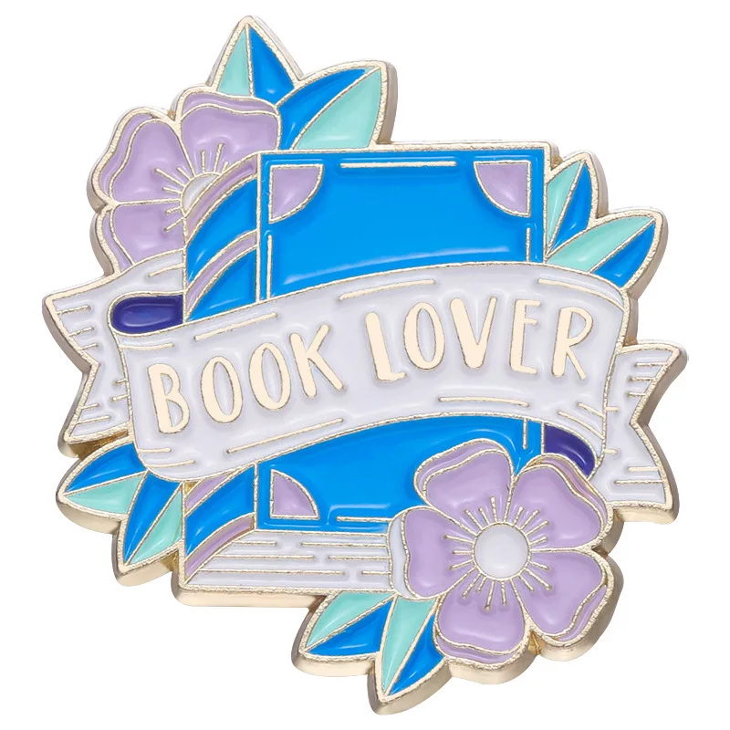 Bookworm Enamel Pins Floral Book Lover Brooches Lapel Bag Badge I love Reading Jewelry Gift for Kids Friends Wholesale