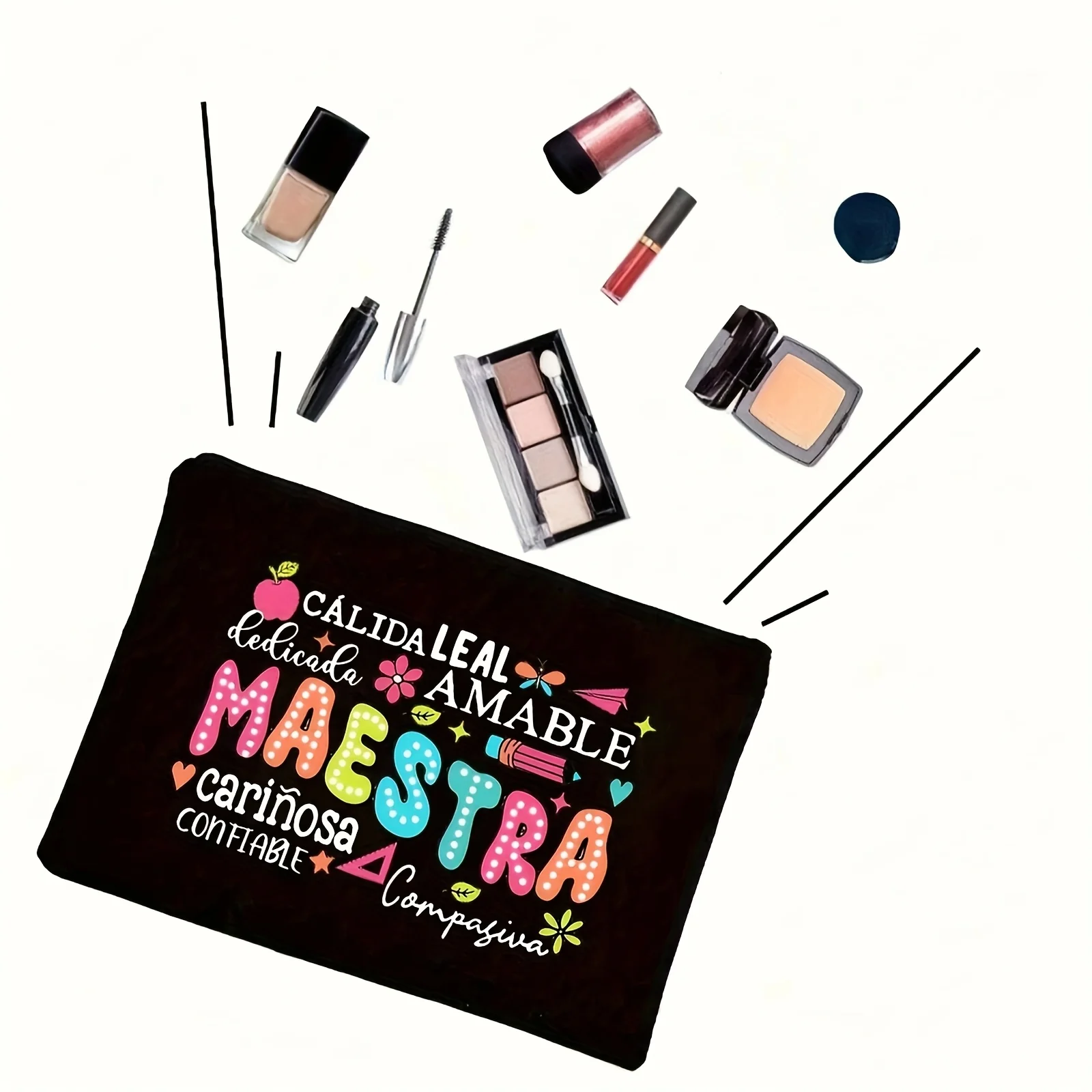 1 قطعة حقيبة صغيرة نسائية ، هدايا المعلم إلى أفضل المعلم على الإطلاق حقيبة ماكياج مطبوعة بحروف ، حقيبة هدايا حقيبة بسحاب لحقيبة تخزين السفر