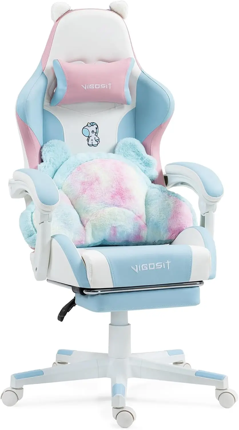 

VlGOSlT Cat Ear Gaming Chair with Footrest - Adjustable Lumbar Support, 310lbs Capacity, Removable Cute Ears, Ergonomic
