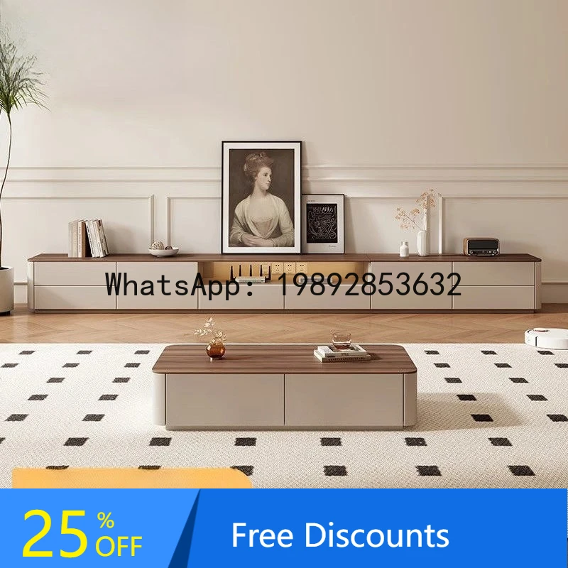 

CZ Floor-standing TV Cabinet for Living Room, Small Household French-style Solid Wood Coffee Table and TV Cabinet Set