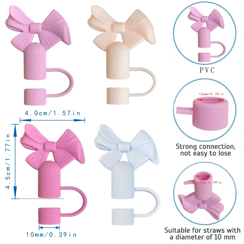 New Reusable Silicone Cap for Stanley Cups Tumbler Cute Bow Straw Cap Tips Lids Covers Silicone Straw Protect Covers