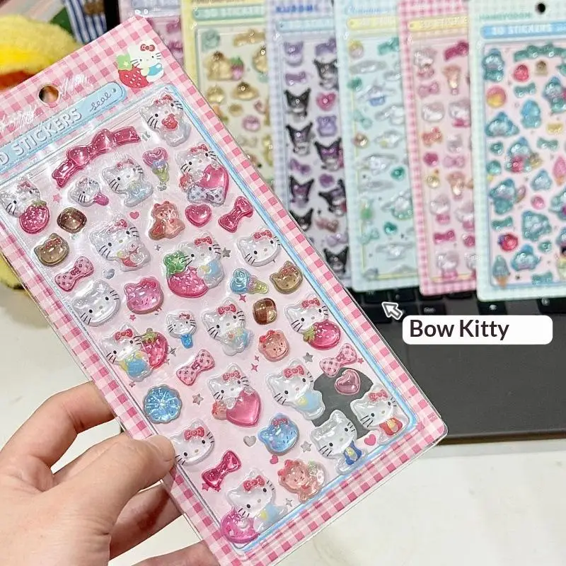 

Kawaii Hellokitty Kuromi Cinnamoroll 3D Sanrio Stickers Anime Transparent Jelly Crystal Decorative Sticker Phone DIY Kids Toy
