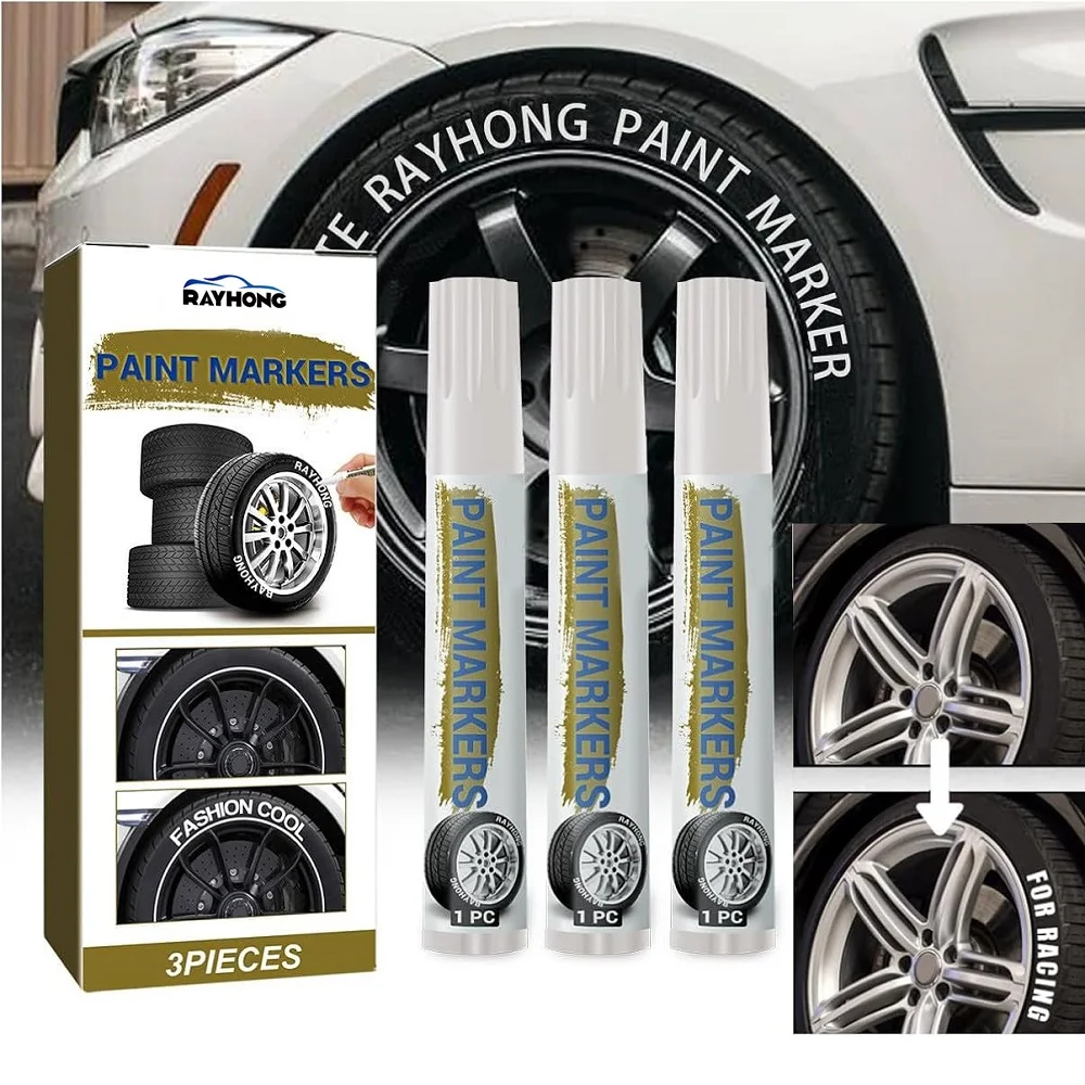 White Waterproof Car Paint Pen Auto Tire Tread Mark Pen Rubber Tyre Lettering Permanent Paint Graffiti Markers Car Accessories