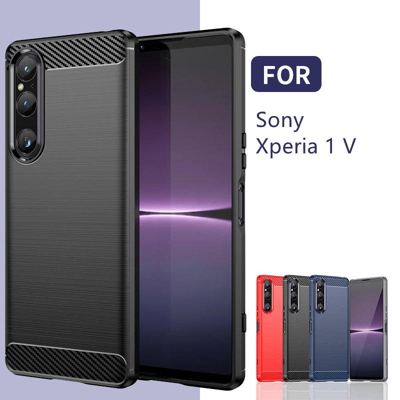 Para sony xperia 1 v caso capa sony xperia 1 v capas nova fibra de carbono à prova de choque amortecedor traseiro macio tpu para fundas sony xperia 1 v