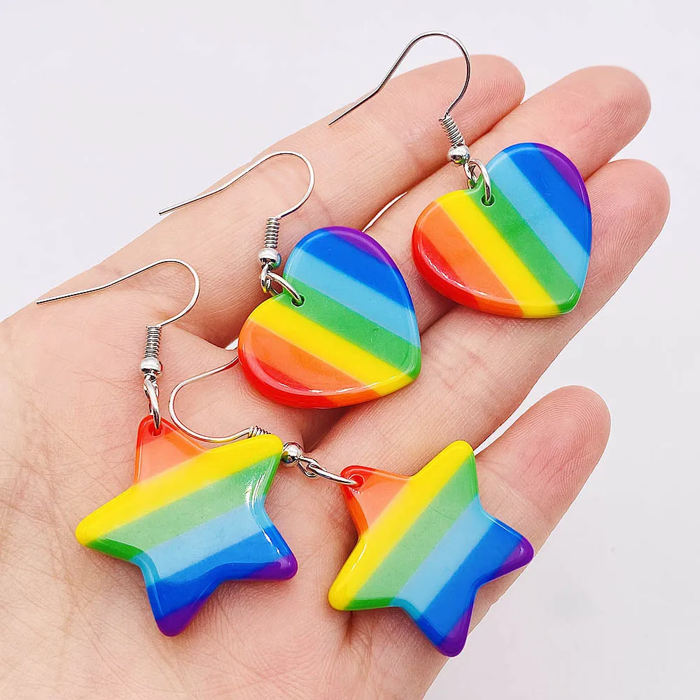 أقراط عصرية من الأكريليك بألوان قوس قزح أقراط على شكل نجمة وقلب مثلية أقراط متدلية على شكل فتاة للسيدات هدايا أعياد الميلاد #1