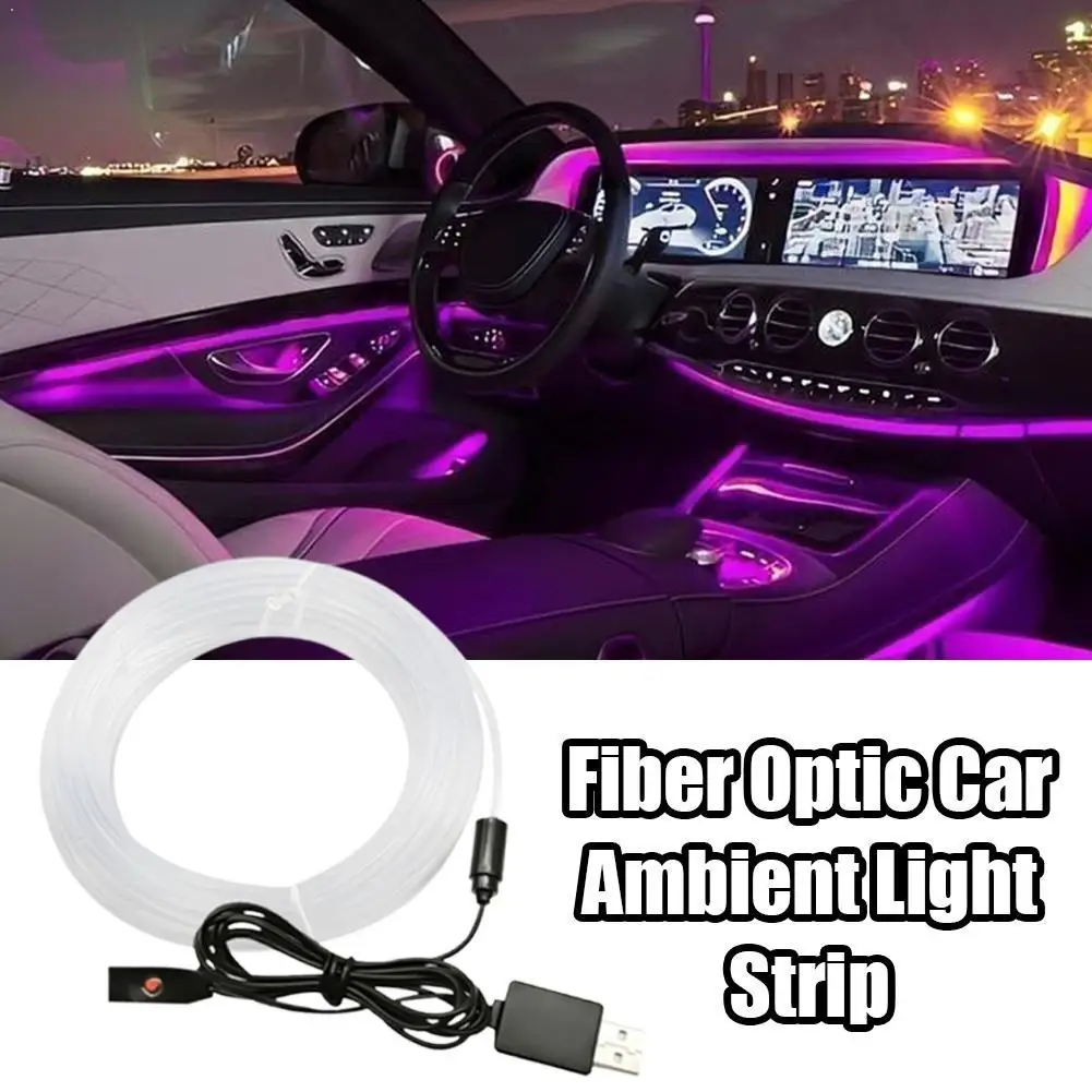 

USB RGB светодиодная лента для интерьера автомобиля, цветная неоновая оптоволоконная атмосферная лампа для декора приборной панели автомобиля, DIY