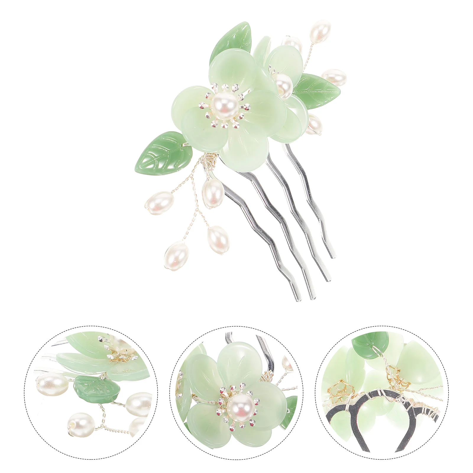 Hair Clasp Comb for Girls Flower Combs Women Accessories Pearl Headgear Chinese Style Inserted Wedding Green Clip