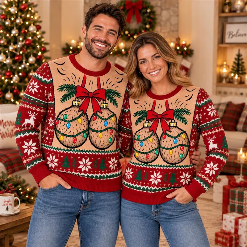 Funny Christmas Sweaters Couple Matching Men Women Ugly Xmas Jumper 3D Print Holiday Party Outfit Christmas Gift Unisex Pullover