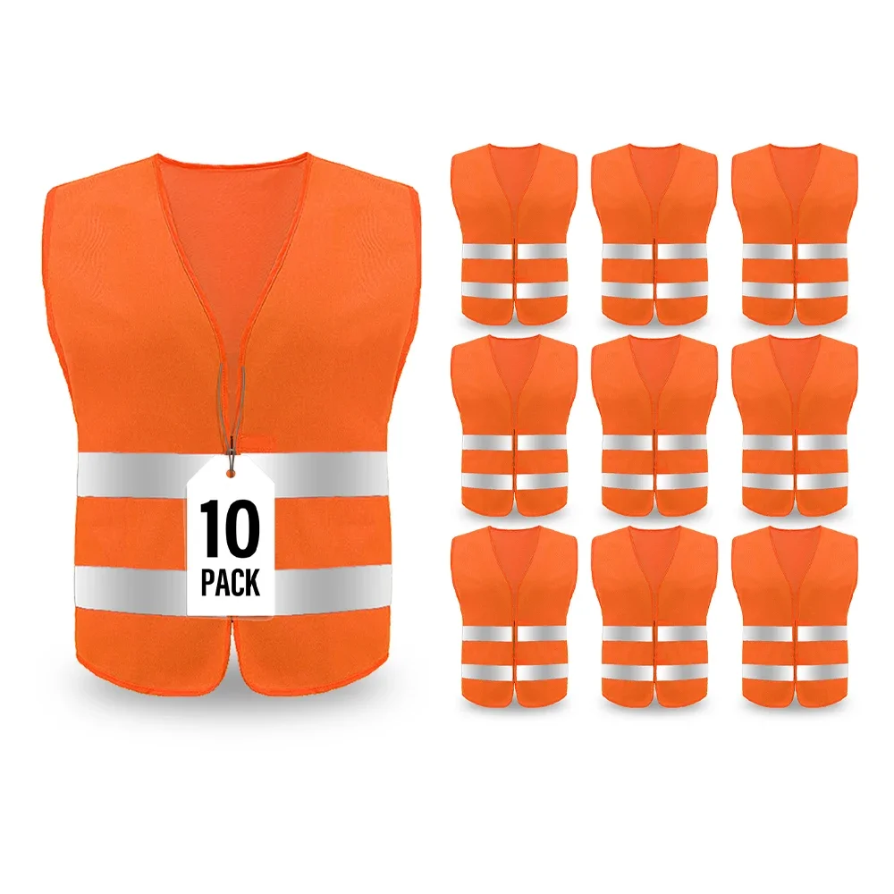 

Wholesale Reflective Safety Vest 10pcs High Visibility Working Vest for Cycling, Runner, Volunteer, Security Guard, Construction