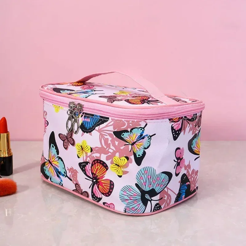 Bolsa de cosméticos con estampado de mariposa para mujer, bolso de mano portátil de gran capacidad para viaje, almacenamiento de artículos de tocador, herramientas de manicura