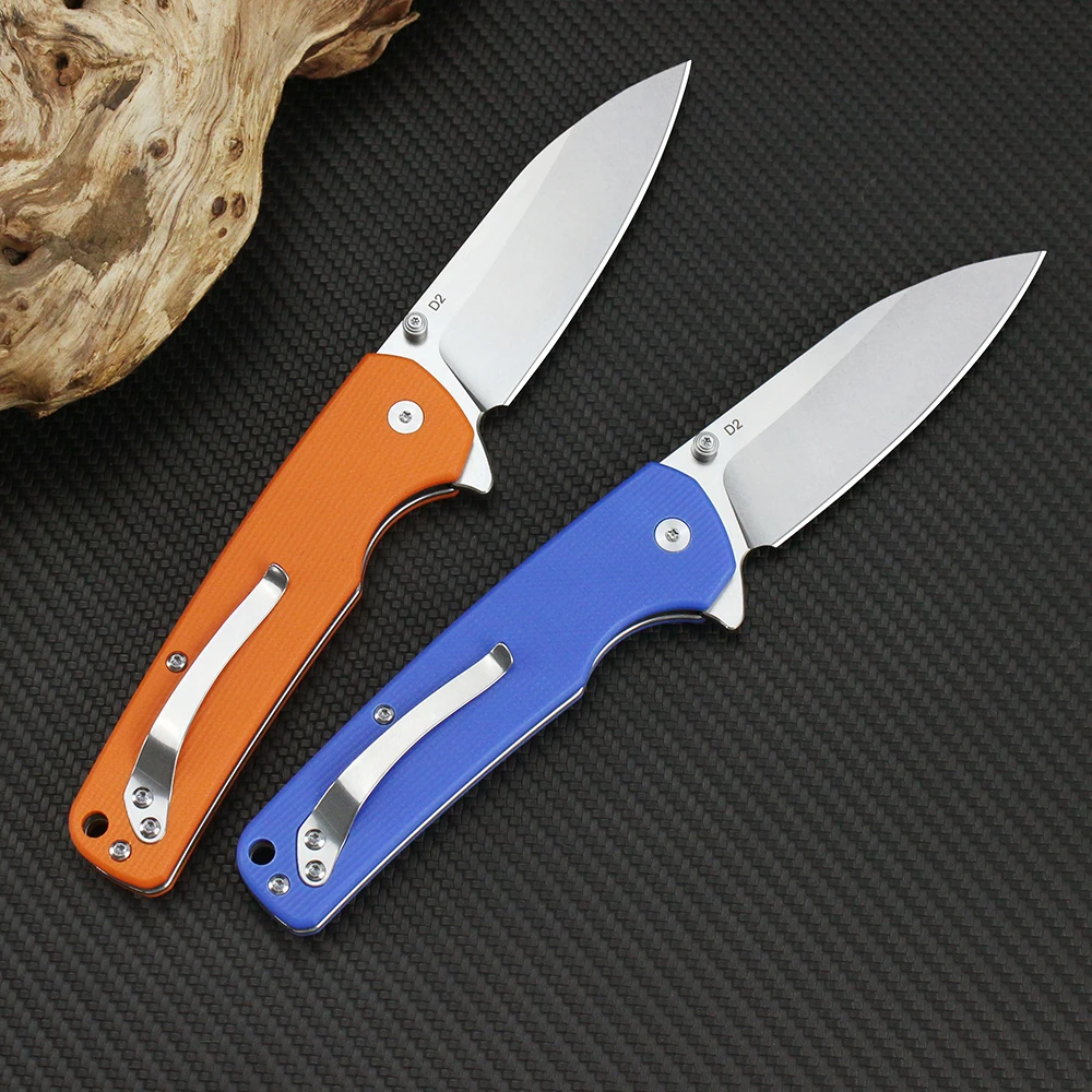 Tunafire NEW Folding Knife D2 Blade G10 Handle EDC Pocket Knife for Camping Hiking Hunting Survival Outdoor Tool Knives TF0033