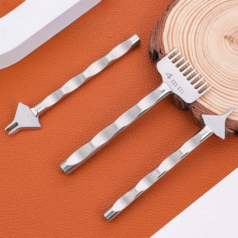 

3pcs Set Stainless Steel High Hardness Leather Punching Tool Oblique Flat Chopping Handle Non-slip Leathercraft Accessories