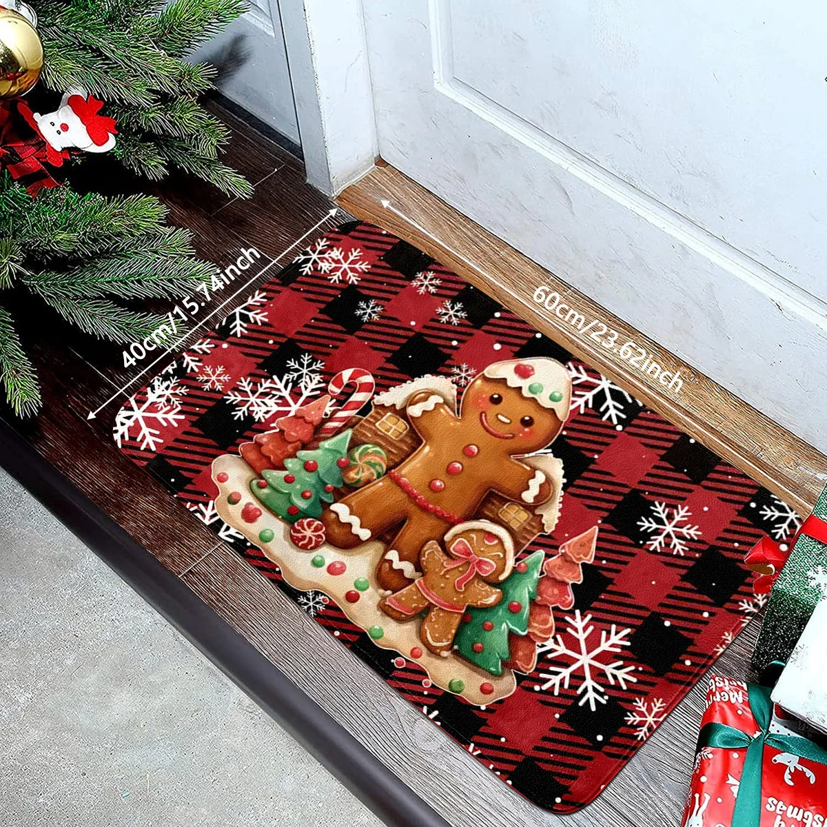 1 Christmas snowflake gingerbread person carrying patterned carpets, home mats, and kitchen mats, suitable for various scenes, e