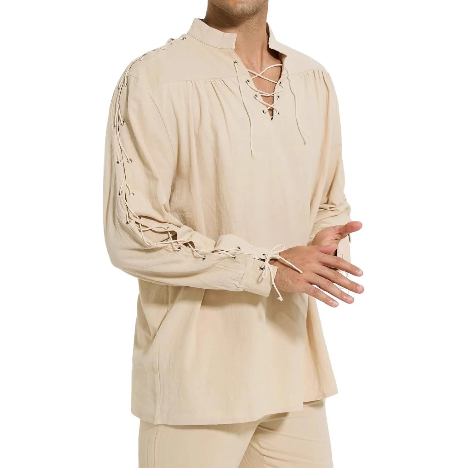 Camisa Medieval Gótica Renacentista de Lino Holgada para Hombre, Manga Larga, Estilo Náutico