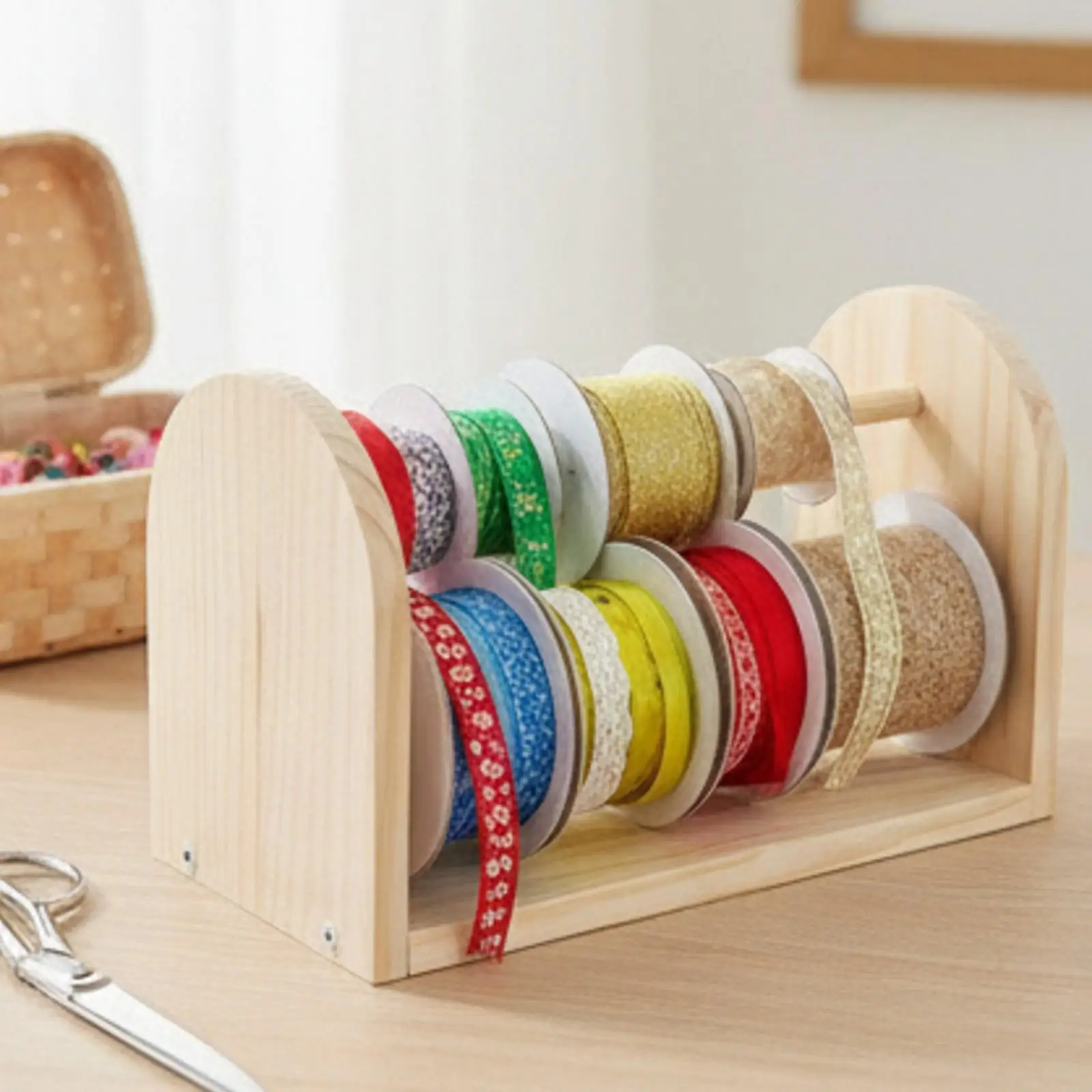 Ribbon Rack with Dowel Solid Wood Ribbon Organizer Rack Stable for Florists