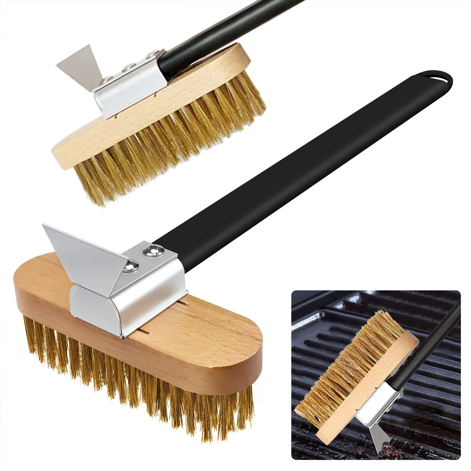 Pizza Oven Copper Brush Bristle Brass Scraper Household Grill Cleaning Oven Brush with 21 inch Aluminium Handle