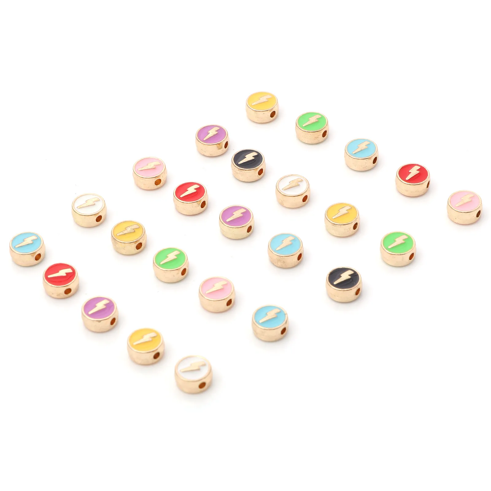 8mm Weather Spacer Beads Multicolor Enamel Flat Round Lightning Gold Color Metal Loose Beads DIY Necklace Jewelry Making,10PCs