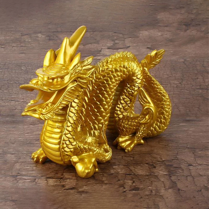 1pc guten glücklichen goldenen Drachen chinesischen Tierkreis zwölf Statue Gold Tiere Skulptur Figuren Desktop-Dekoration
