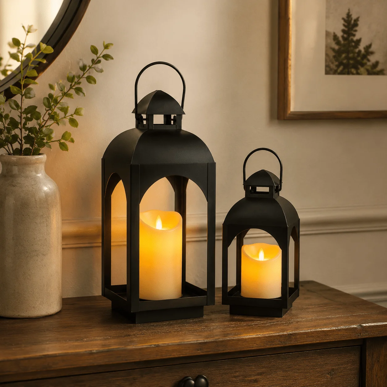 LED Flameless Candle Lanterns – Cozy Home & Outdoor Decor, 2 Sizes, Battery Operated