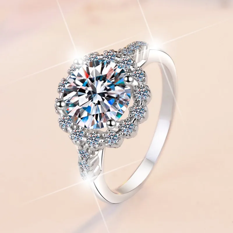 

2-каратное платиновое кольцо с муассанитом PT950, женское кольцо с 3D преувеличенным цветочным дизайном, роскошное кольцо для вечеринки и фокуса