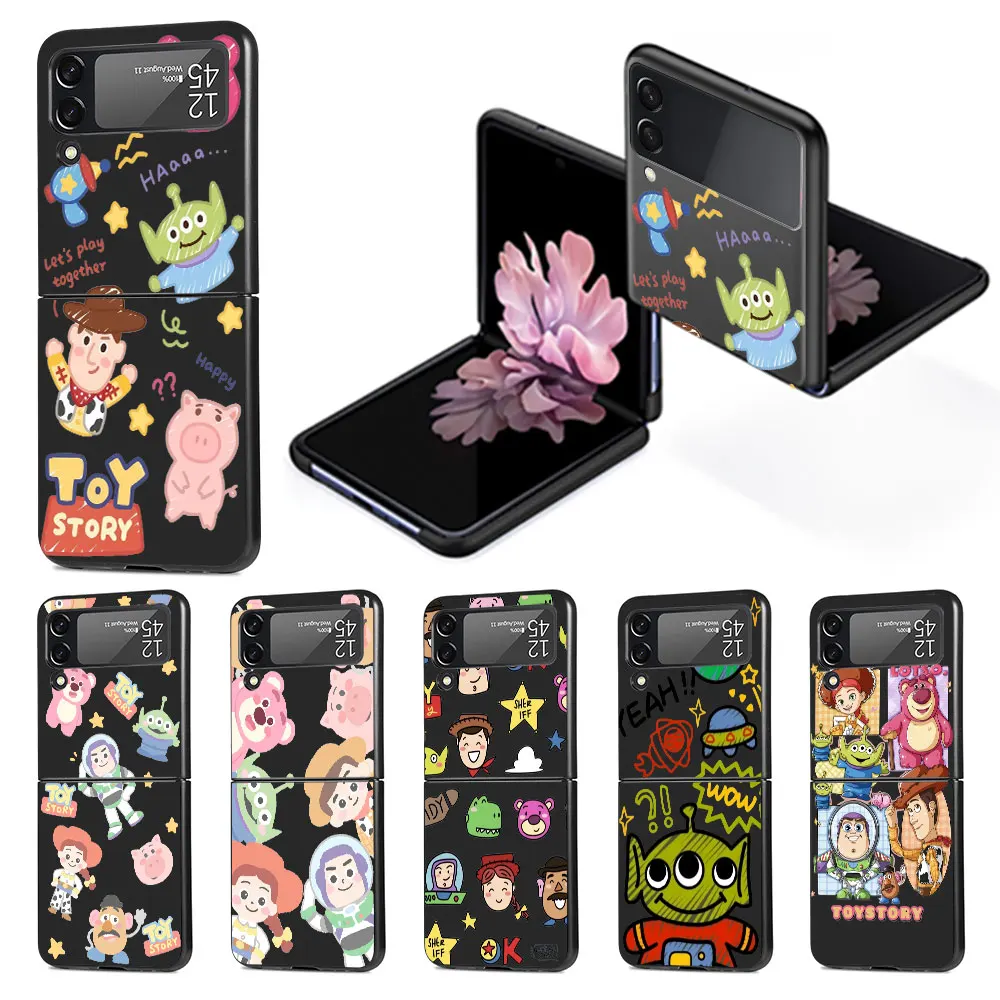 Disney Cartoon Toy Story Case for Samsung Galaxy Z Flip 4 3 5G Black Hard Phone Cover Flip4 Flip3 PC Funda Capa Zflip3 Zflip4