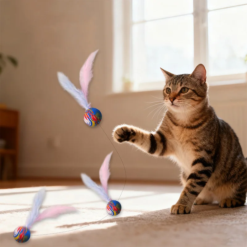 2pcs/set Cat Bouncy Balls Toy Interactive Pet Toy for Cats Kitten Funny Chasing Game Cat Feather Toys Cat Accessories