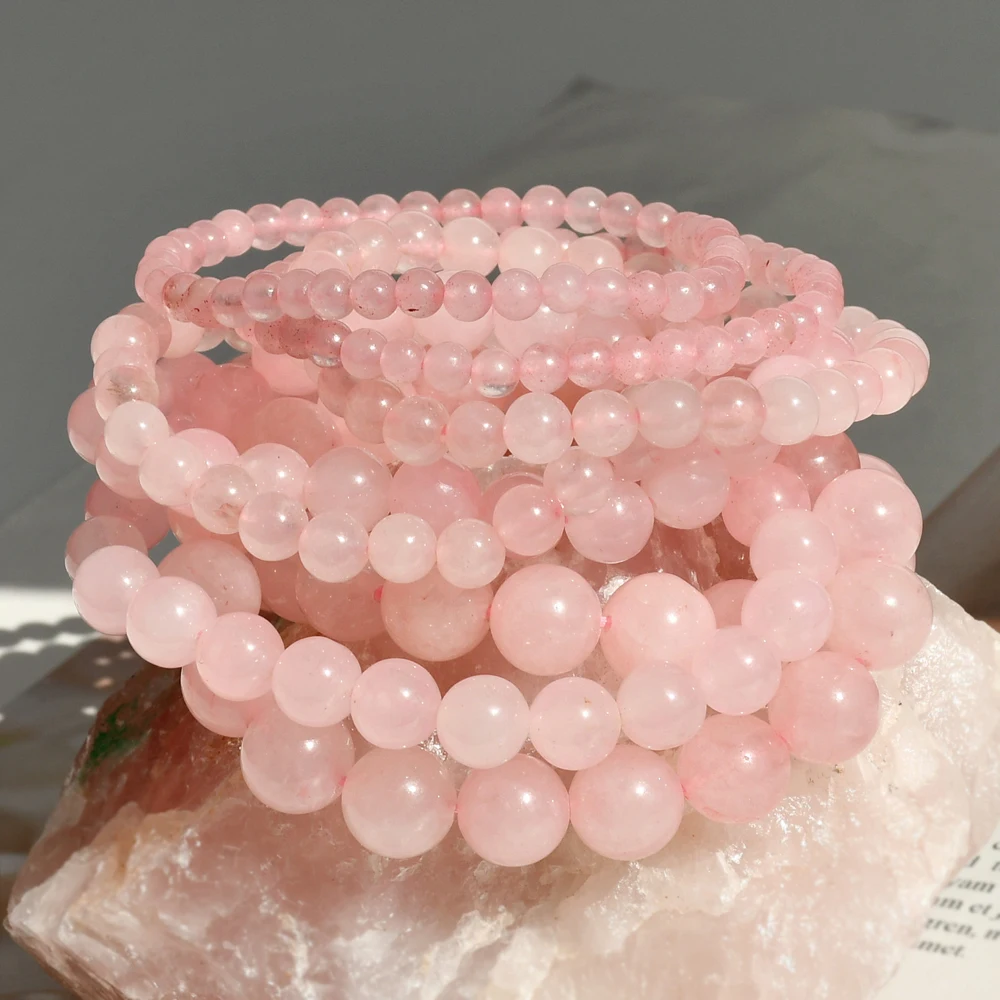 Natural Stone Trendy Jewelry Rose Quartz Bracelet Girls Natural Pink Crystal Bracelet