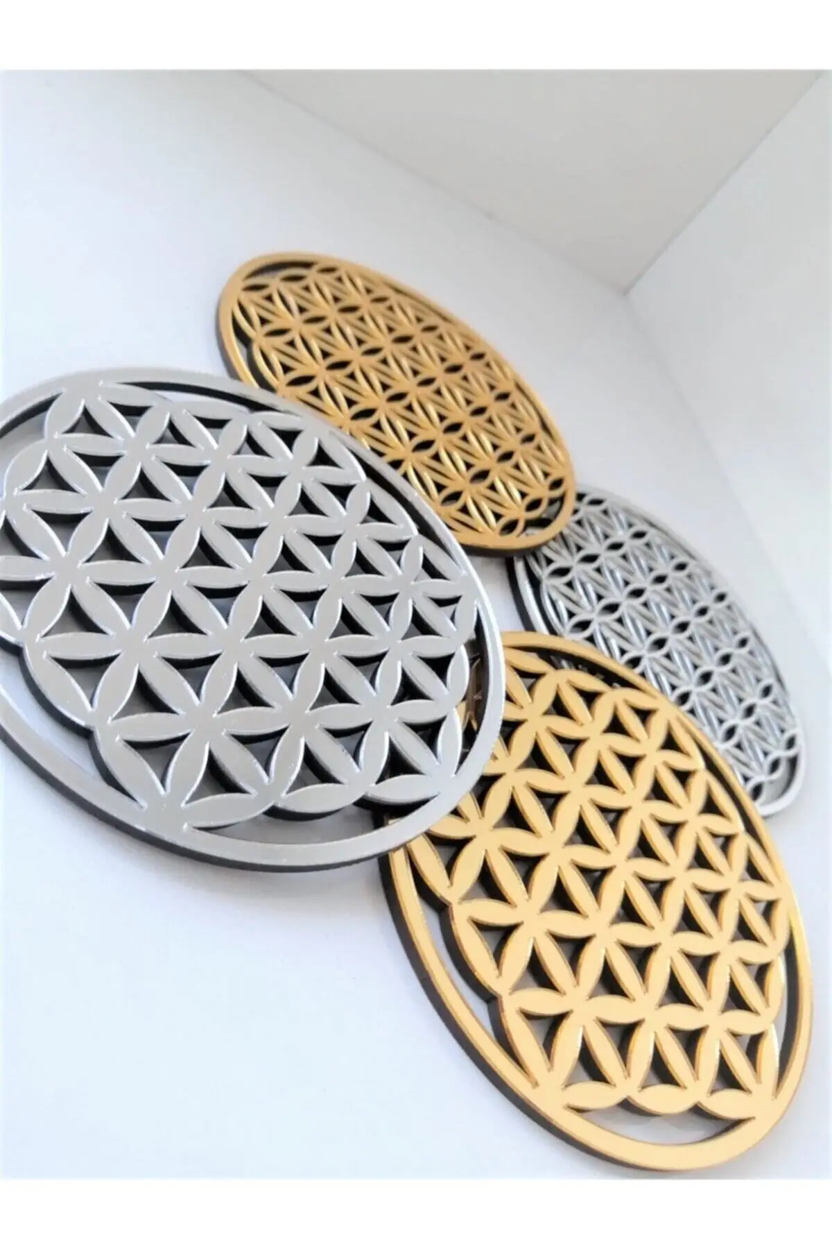 4 pcs/set Flower of Life Mandala design round shaped wooden coaster table mat coffee cup coaster kitchen accessories