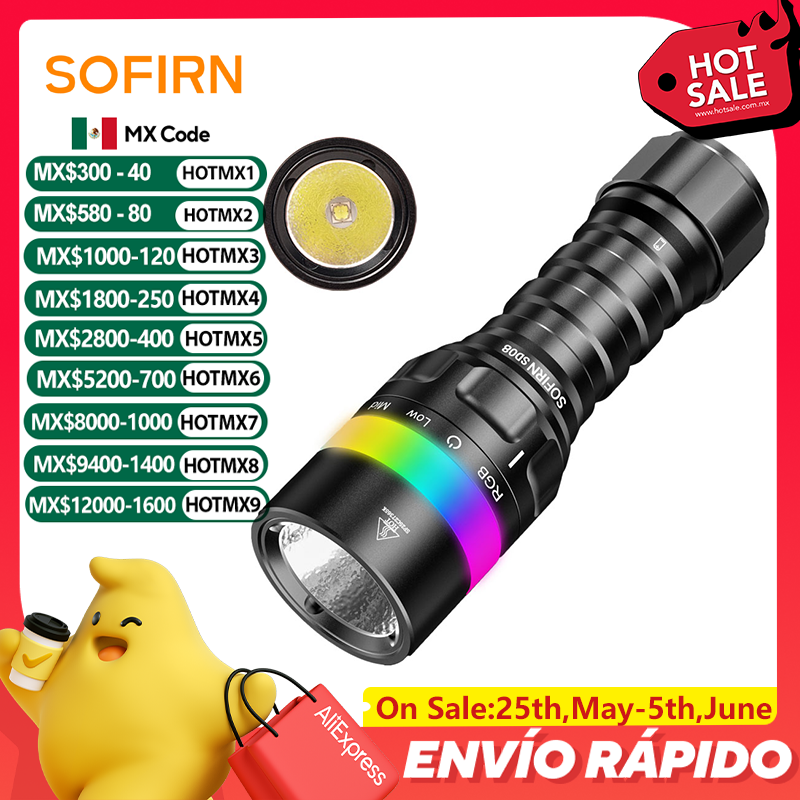 Sofirn SD08 3200lm Range 385m Diving Flashlight Powerful Rechargeable 21700 Underwater Deep Flashlight with 360° RGB Indicator