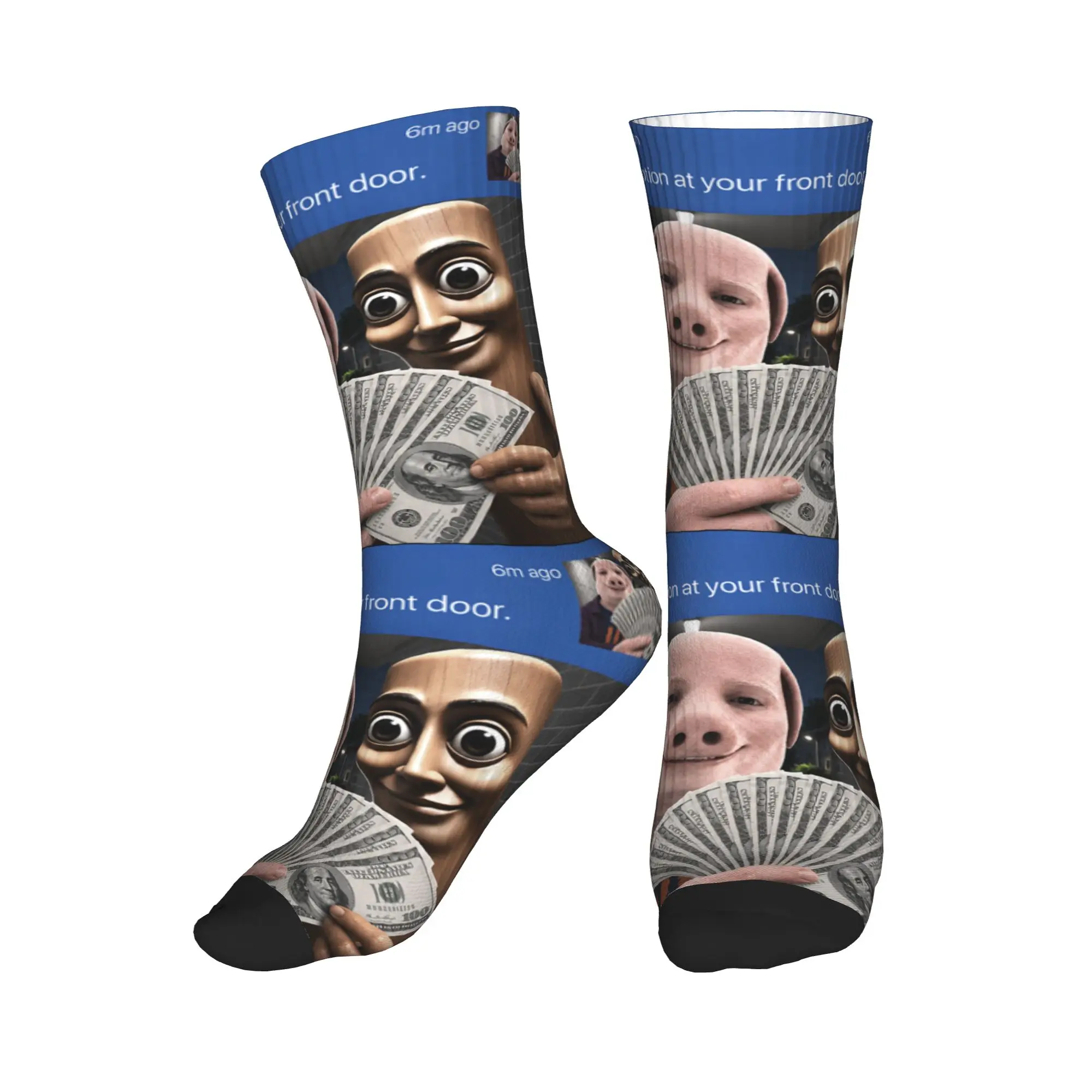 John Pork and Tung Tung Tung Sahur Front Door Motion Socks Autumn  Stockings Novelty Men Soft Socks Graphic Climbing Anti Socks