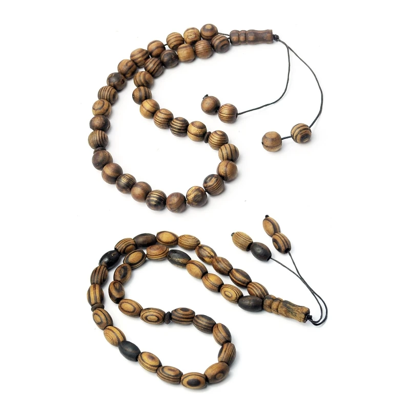 Islamic Muslim Wood Bracelet Pendant Wooden Rosary Beads 33pcs Prayer Bead for Home Women Men Religion Eid Ramadan Gift