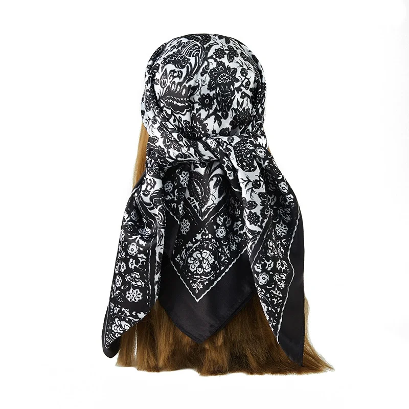 2024 neue 90*90cm Retro Marke Frauen Seide Schal Banda nna Mode Bohemian Muster Quadrat Hijab Lady Wrap Stirnband Foulard Schall dämpfer