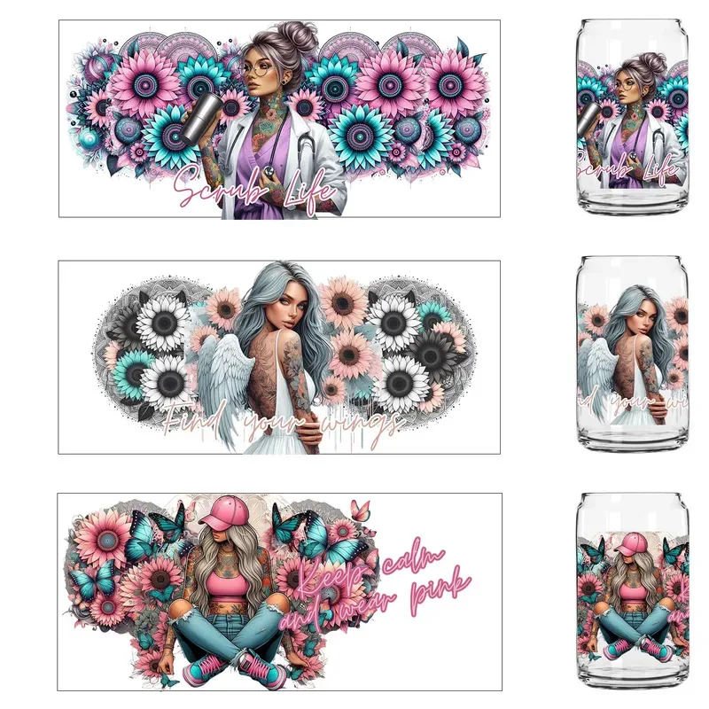 Leisure Sports Tattoo Girl Positive Style Party DIY Decals 3D transfers uvdtf tumbler seal stickers 16oz uv dtf cup wraps view 3