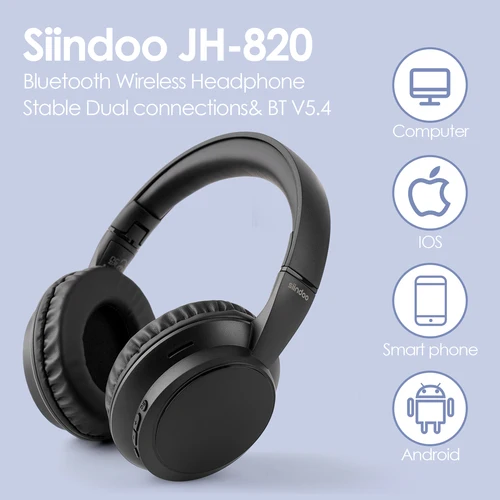 Imagen 2 del producto Siindoo JH-820 Auriculares Bluetooth inalámbricos, 60 horas de reproducción, 3 modos de sonido EQ, Bluetooth ligero plegable 5.4 para viajes y estudios